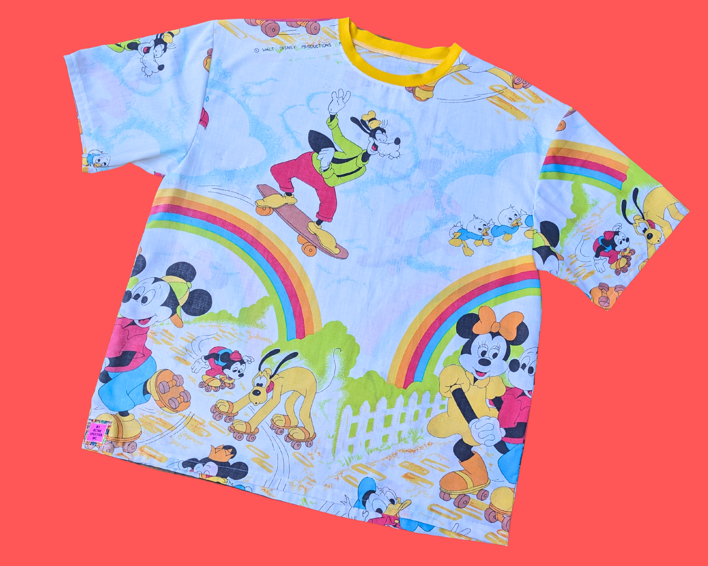 Handmade, Upcycled Walt Disney's Vintage 1980's Mickey Mouse and Friends Bedsheet T-Shirt Oversized XL