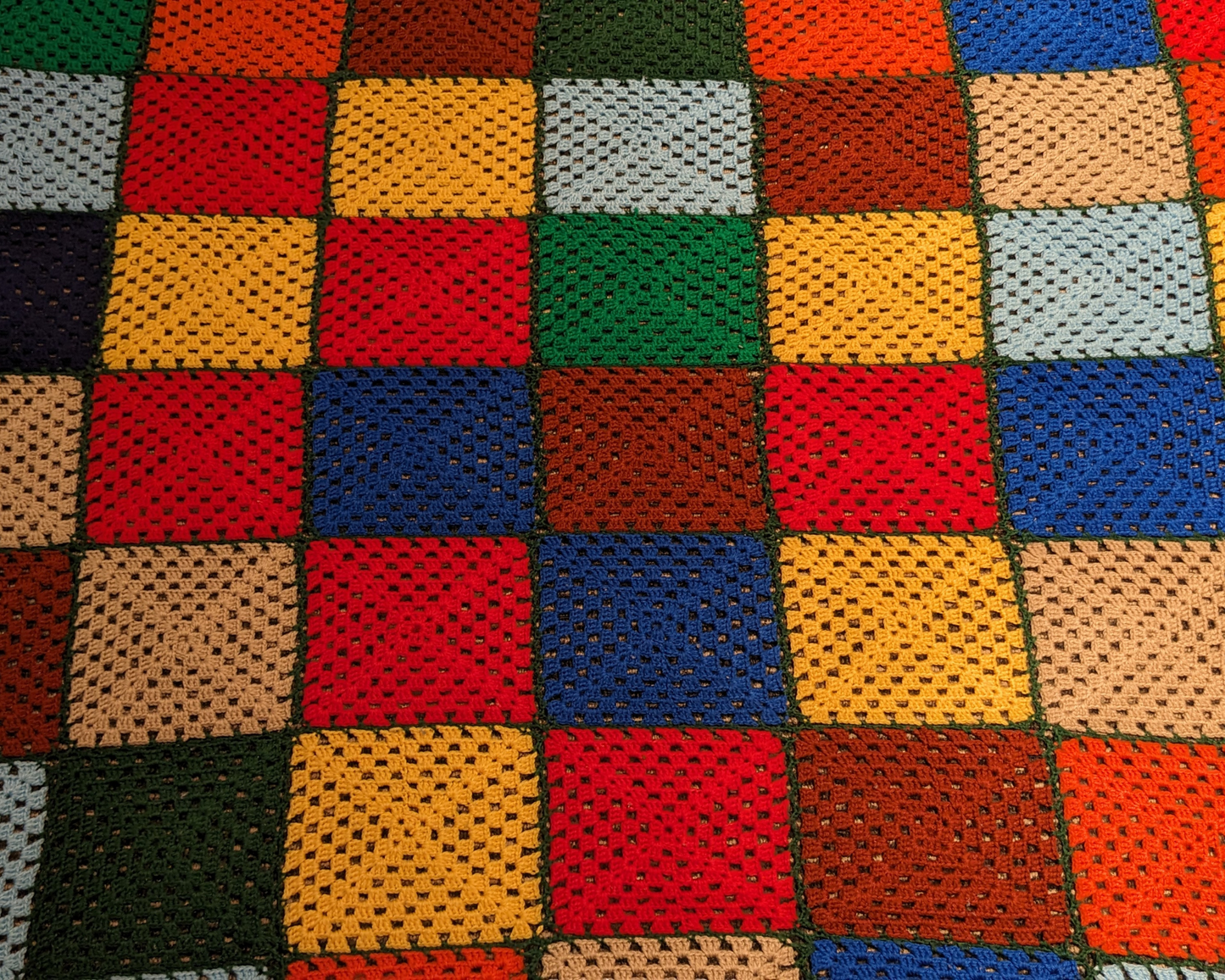 Vintage 1980's Rainbow, Wool Crochet Blanket