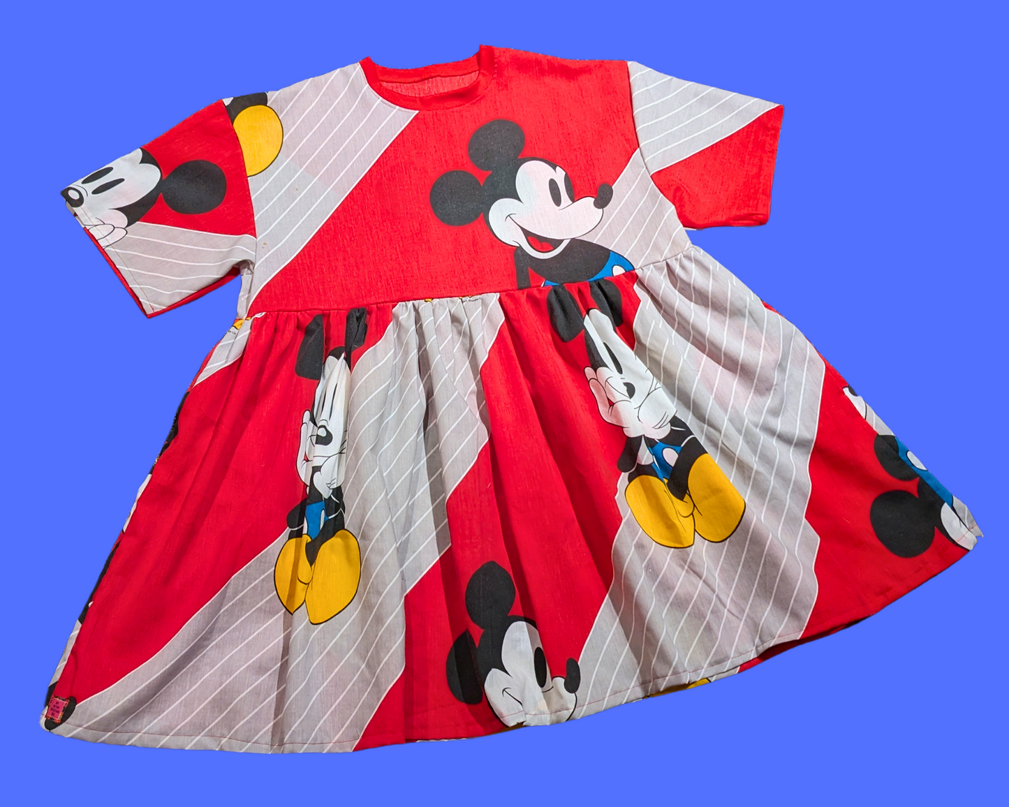 Handmade, Upcycled Walt Disney's Mickey Mouse Red Bedsheet T-Shirt Dress Fits 2XL