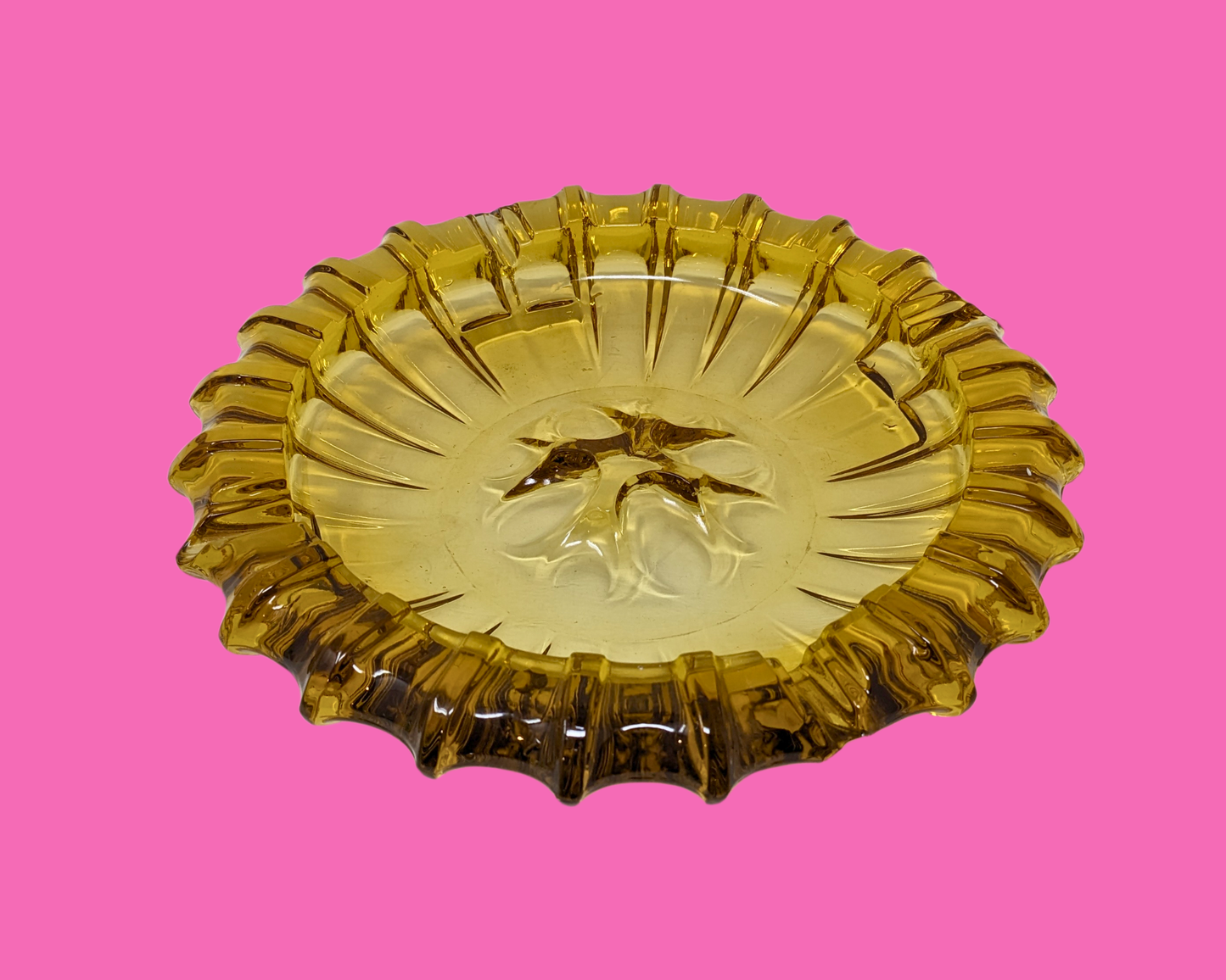 Vintage 1970's Yellow Glass Ashtray