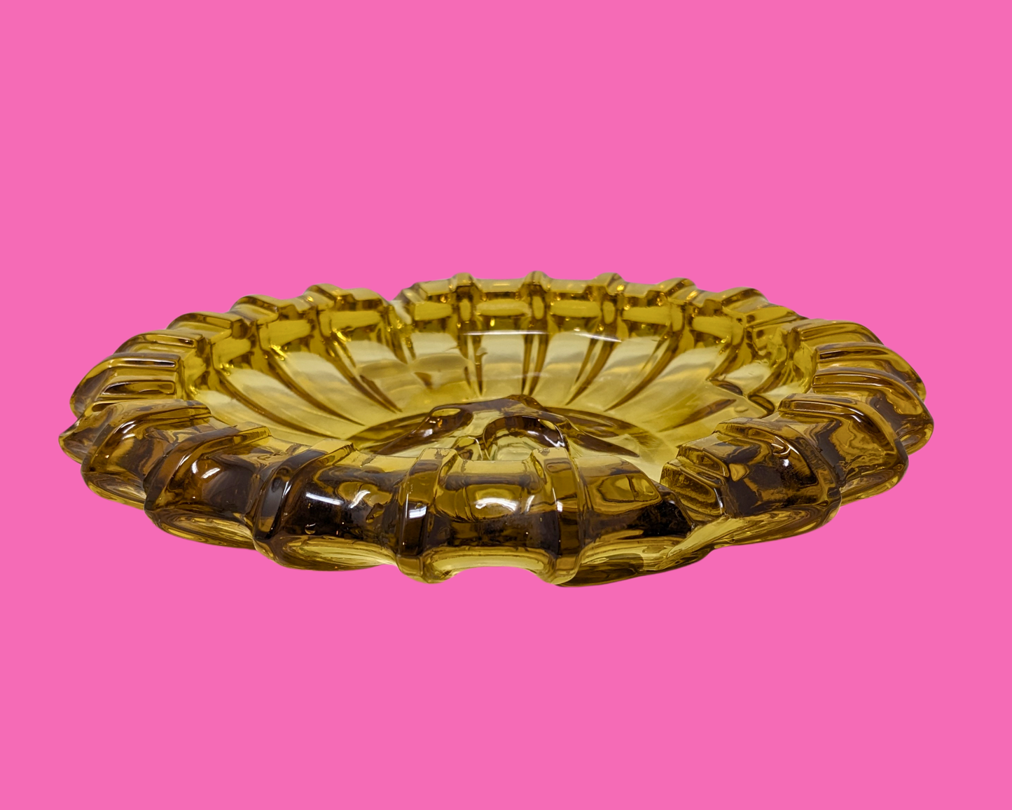 Vintage 1970's Yellow Glass Ashtray