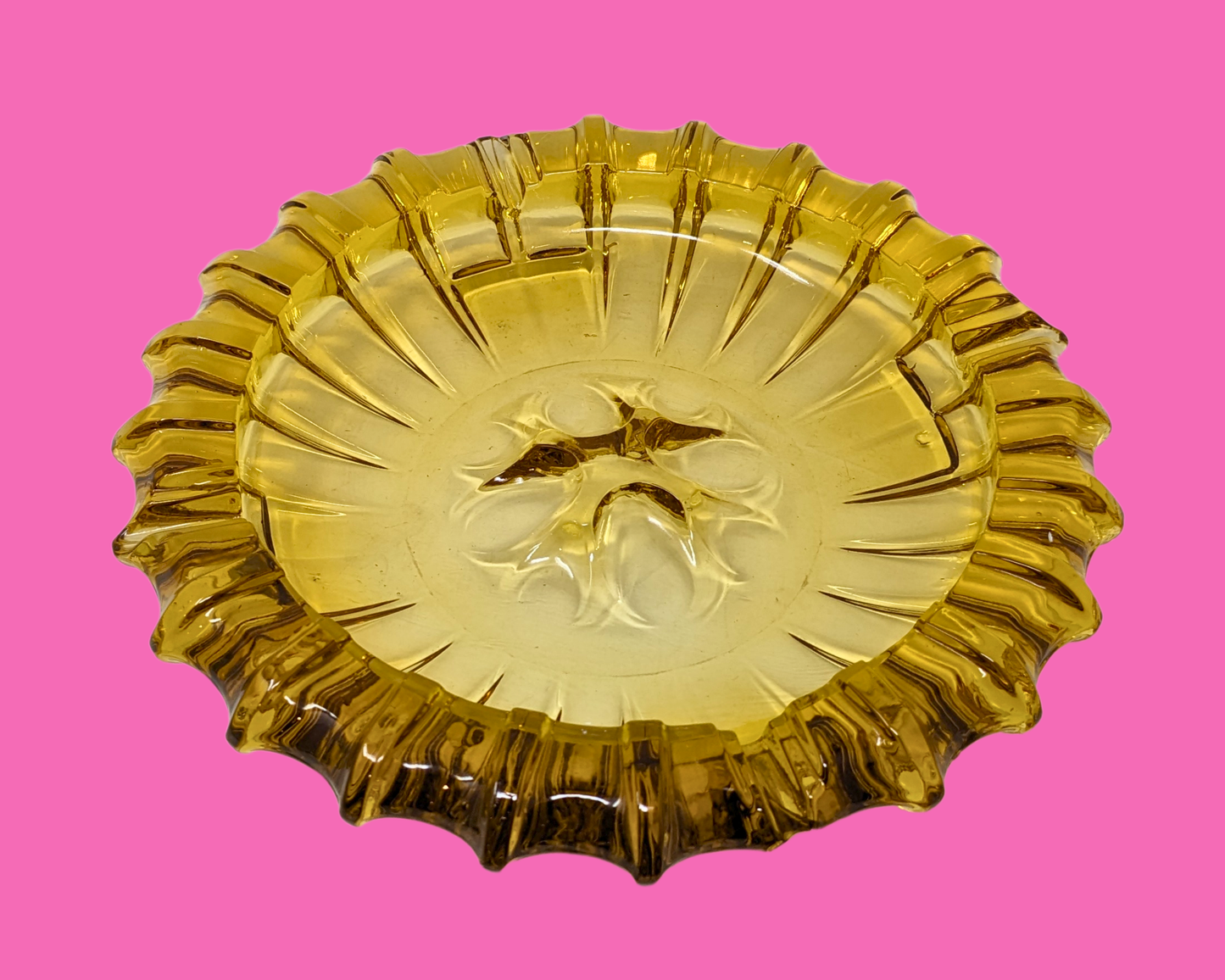 Vintage 1970's Yellow Glass Ashtray