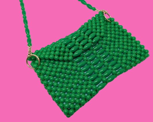 Vintage 1960's Small Green Beaded Bag