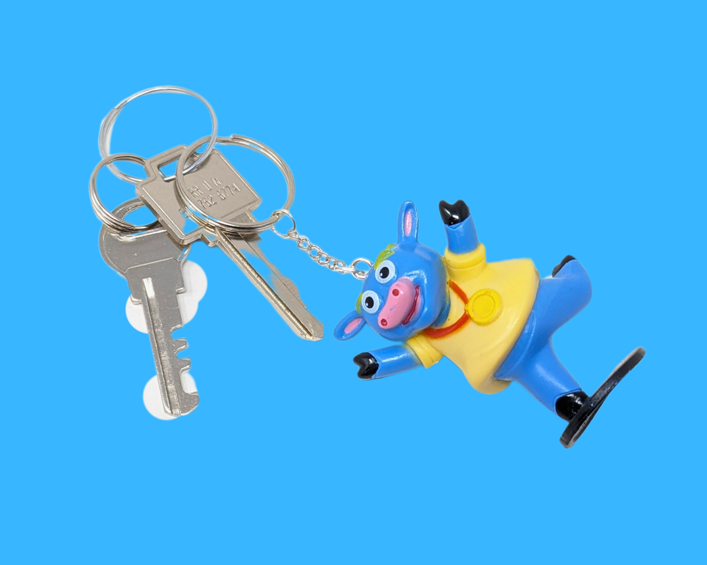 Handmade, Upcycled Blue Cow Toy Keychain