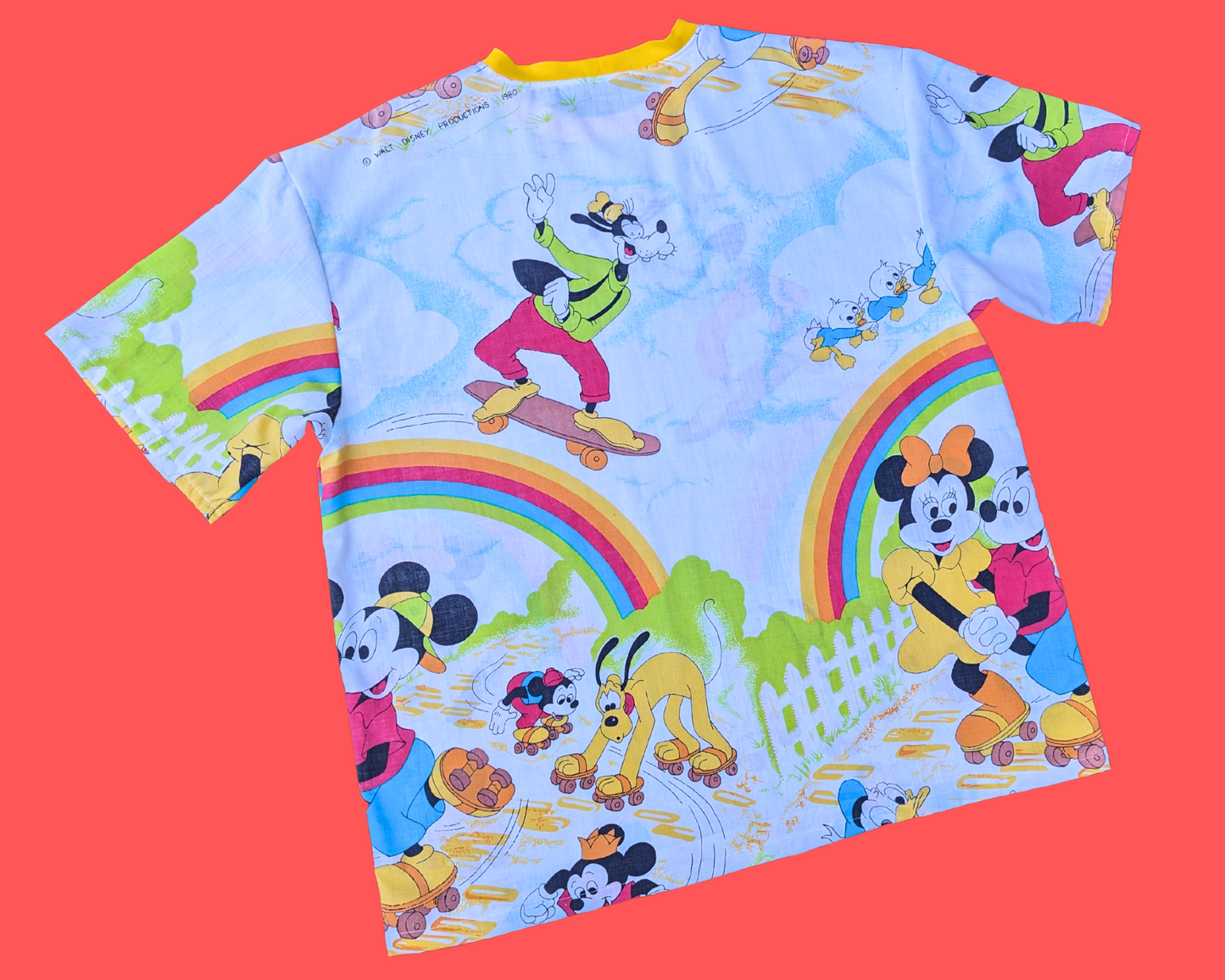 Handmade, Upcycled Walt Disney's Vintage 1980's Mickey Mouse and Friends Bedsheet T-Shirt Oversized XL