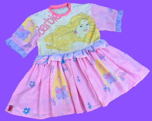 Handmade, Upcycled Vintage Barbie Bedsheet T-Shirt Dress Fits S-M-L-XL