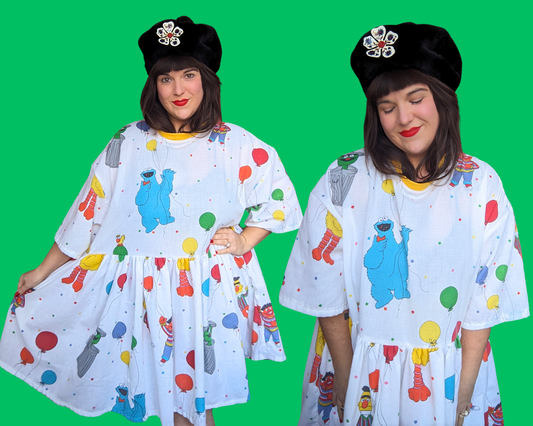 Handmade, Upcycled Sesame Street Bedsheet T-Shirt Dress Fits 2XL