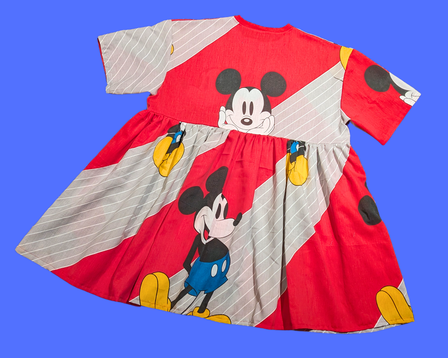 Handmade, Upcycled Walt Disney's Mickey Mouse Red Bedsheet T-Shirt Dress Fits 2XL