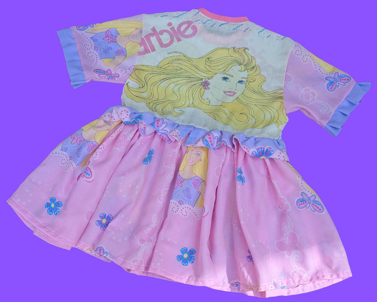 Handmade, Upcycled Vintage Barbie Bedsheet T-Shirt Dress Fits S-M-L-XL