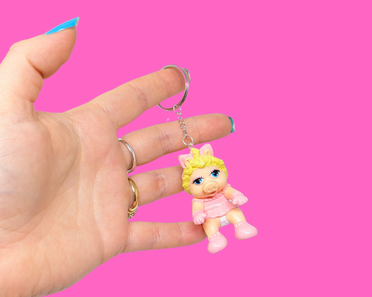 Handmade, Upcycled The Muppets Baby Miss Piggy Toy Keychain