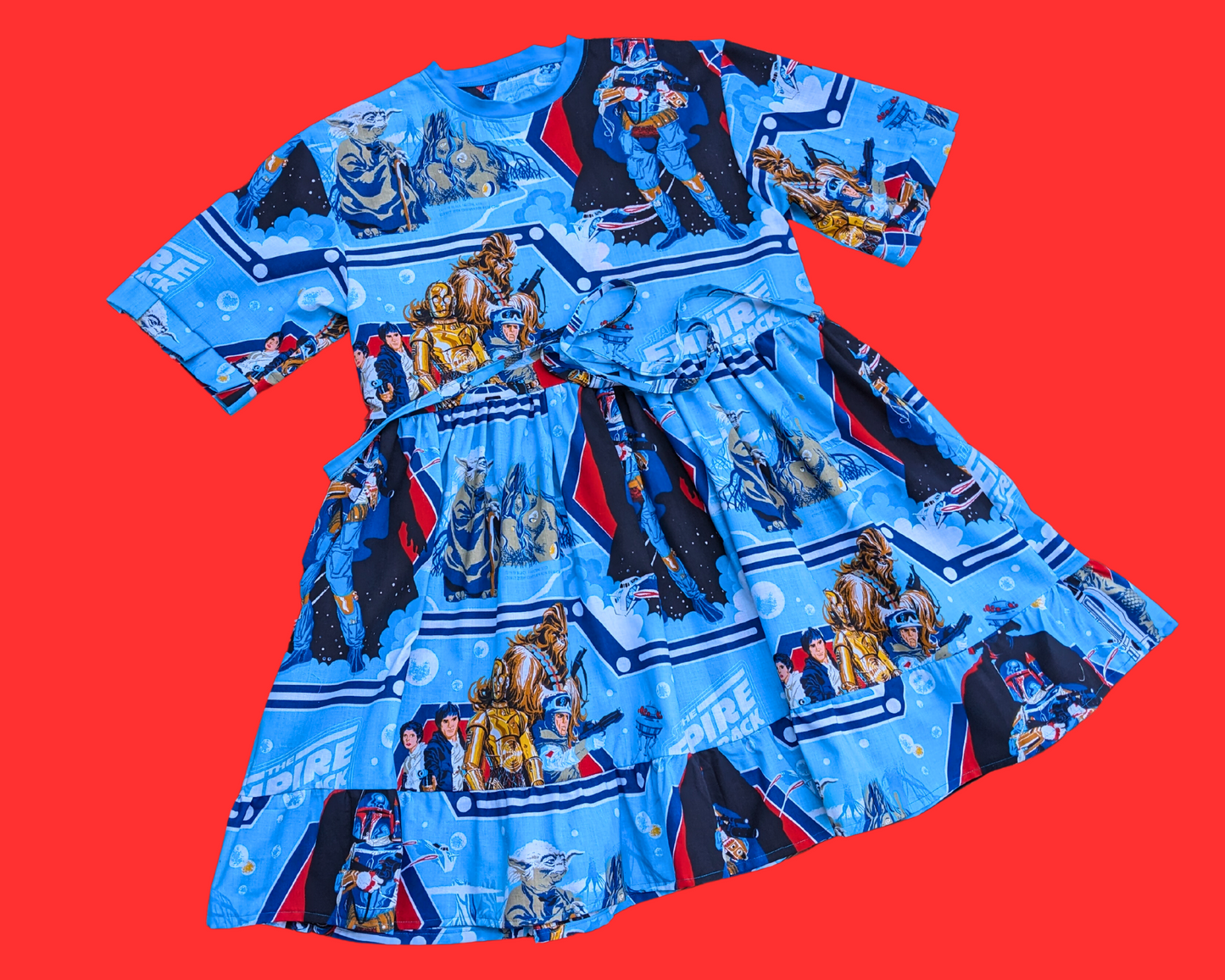 Handmade, Upcycled Vintage Star Wars The Empire Strikes Again Bedsheet T-Shirt Dress Fits S-M-L-XL with Matching Fanny Pack