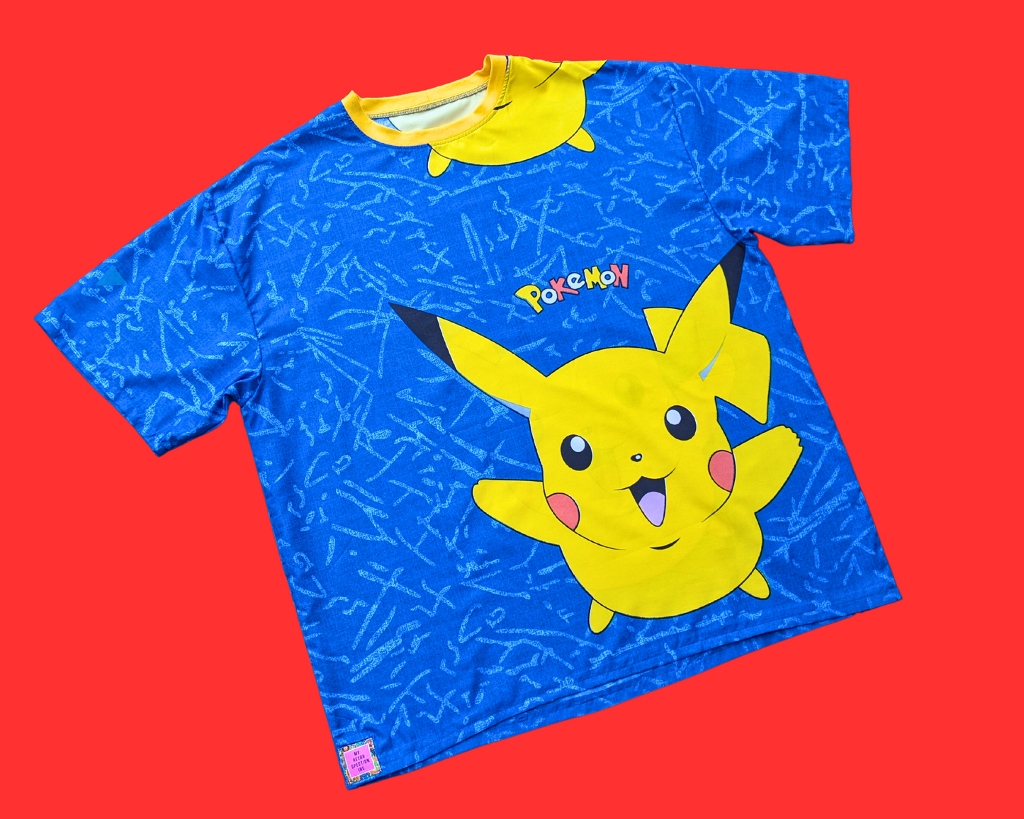 Handmade, Upcycled Blue Pokemon, Pikachu Bedsheet T-Shirt Oversized XL