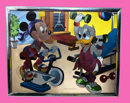 Vintage 1990's Official Walt Disney Framed Dufex Foil Art Print of Minnie Mouse and Daisy Duck