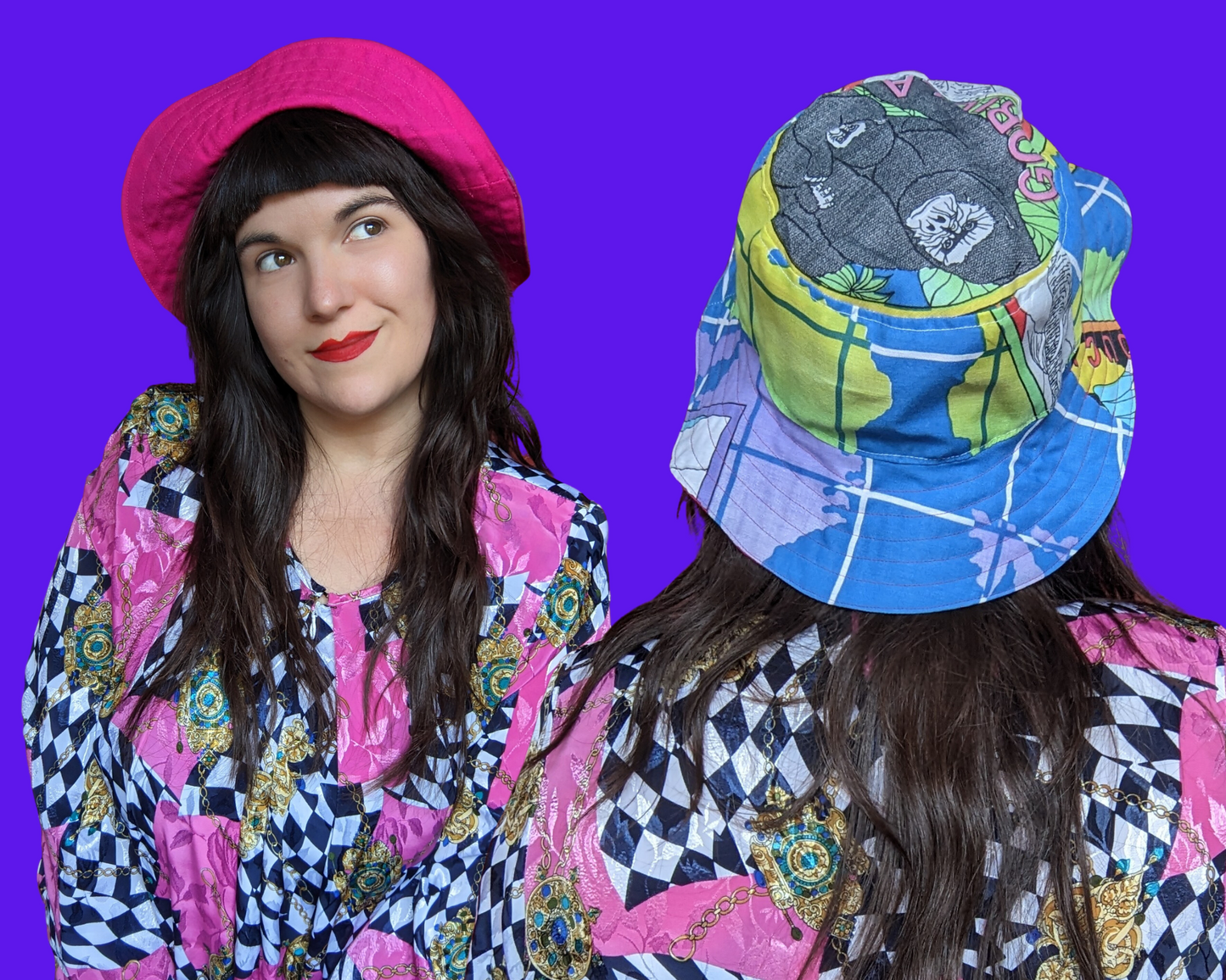 World Wildlife Fund Reversible Bucket Hats For Adults Made from Vintage, Upcycled WWF Bedsheet