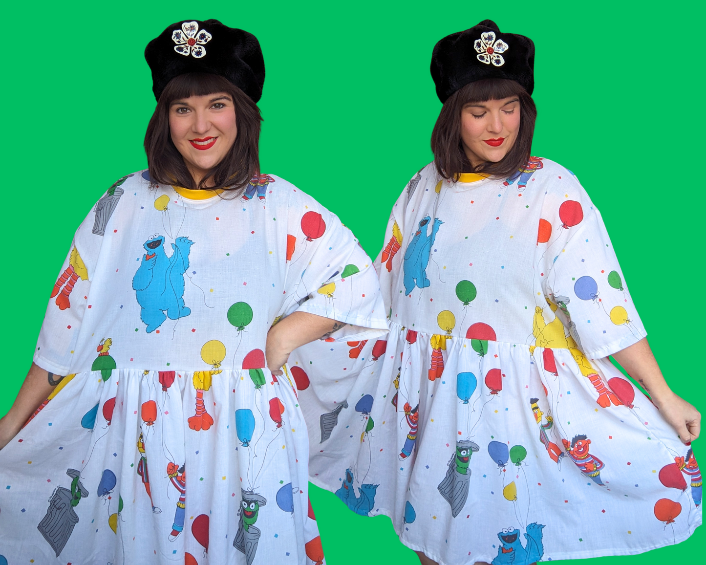 Handmade, Upcycled Sesame Street Bedsheet T-Shirt Dress Fits 2XL