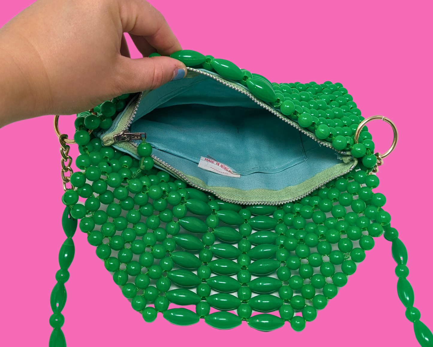 Vintage 1960's Small Green Beaded Bag