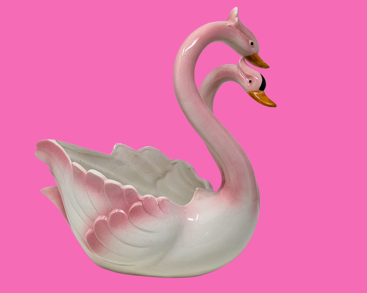 Vintage 1960's Pink Swans Flower Pot Made in Italy