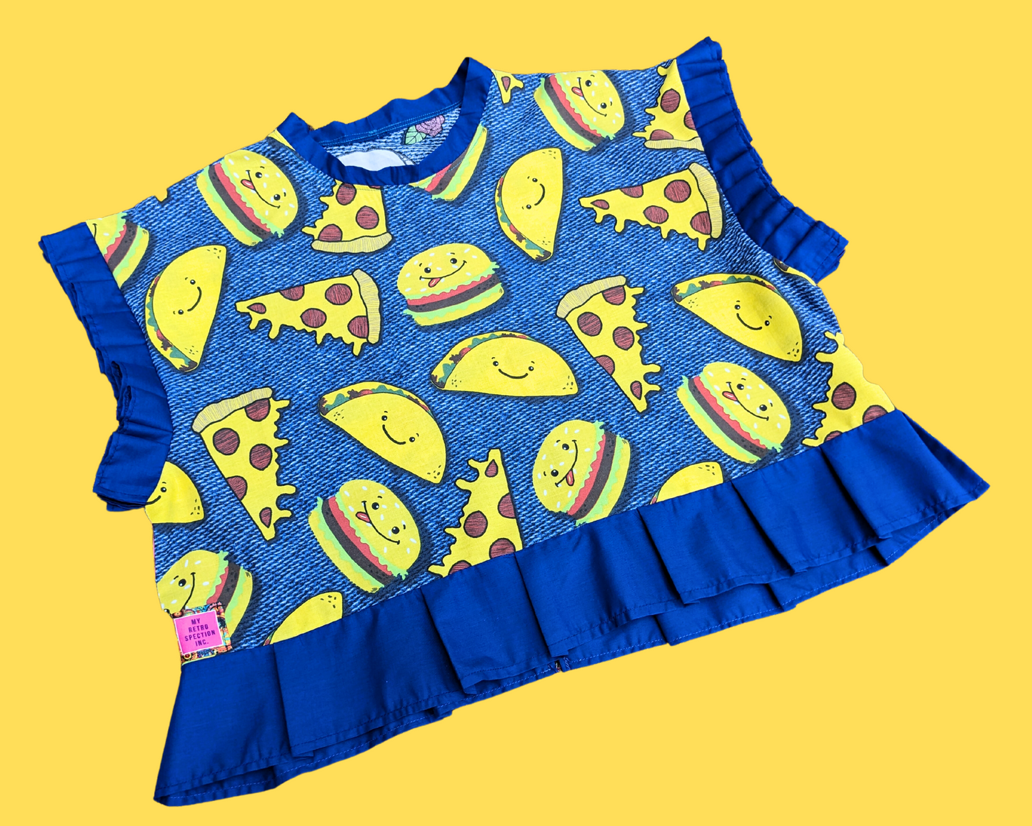 Handmade, Upcycled Pizzas, Tacos and Burgers Pillow-Case Blouse Size L