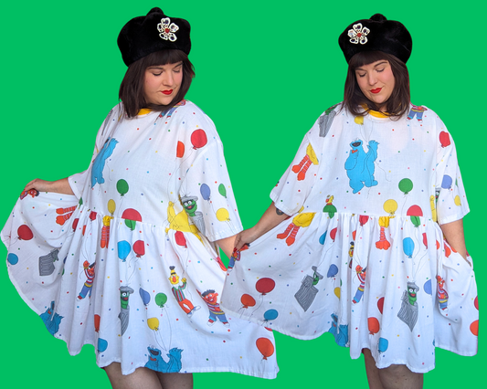 Handmade, Upcycled Sesame Street Bedsheet T-Shirt Dress Fits 2XL