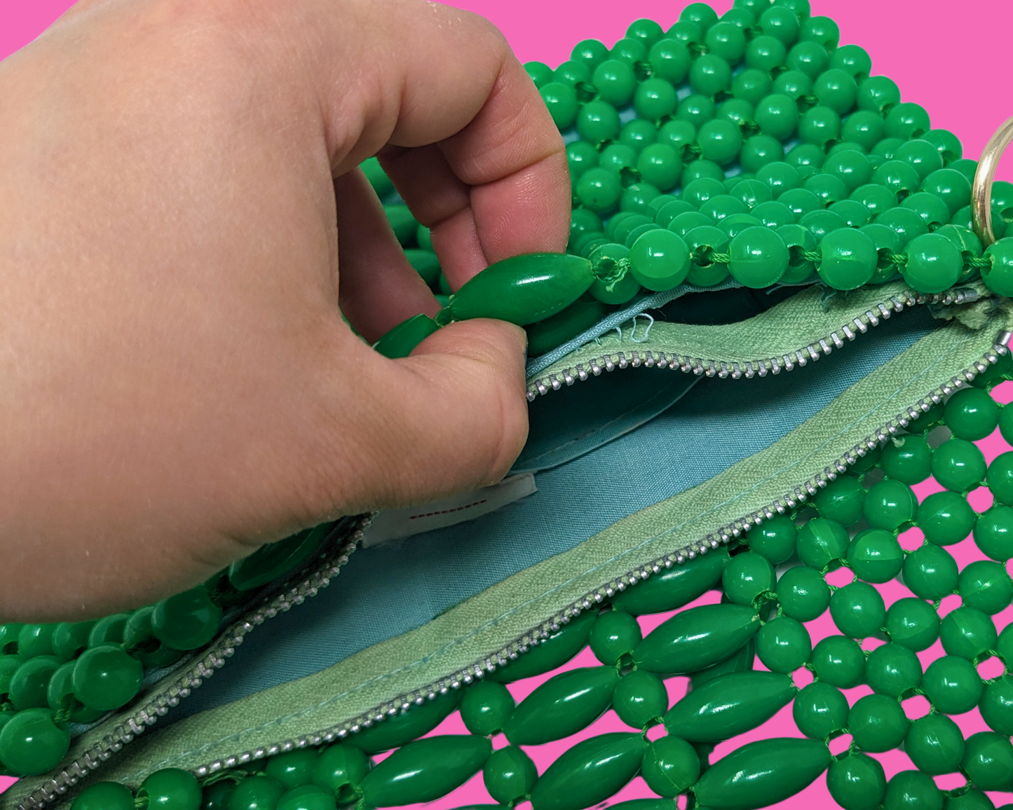 Vintage 1960's Small Green Beaded Bag