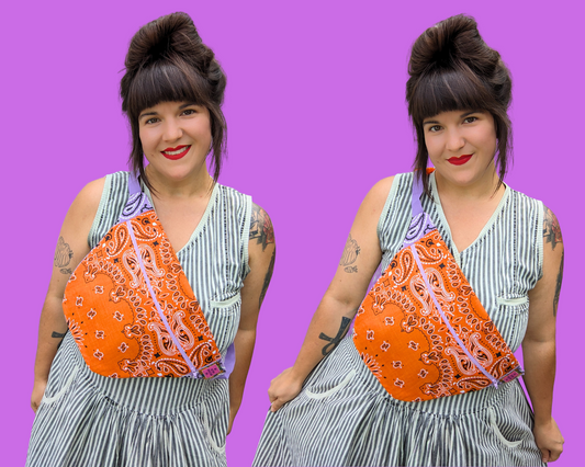 Handmade, Upcycled Orange and Purple Bandana Fabric Fanny Pack