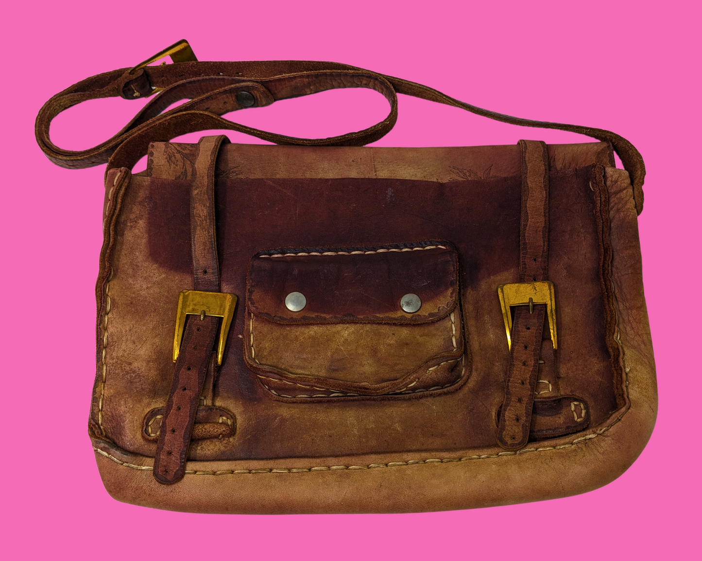 Vintage 1970's Genuine Leather Messenger Bag