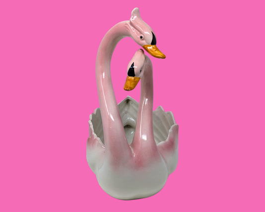 Vintage 1960's Pink Swans Flower Pot Made in Italy