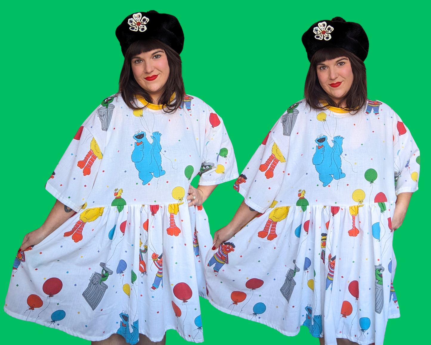 Handmade, Upcycled Sesame Street Bedsheet T-Shirt Dress Fits 2XL