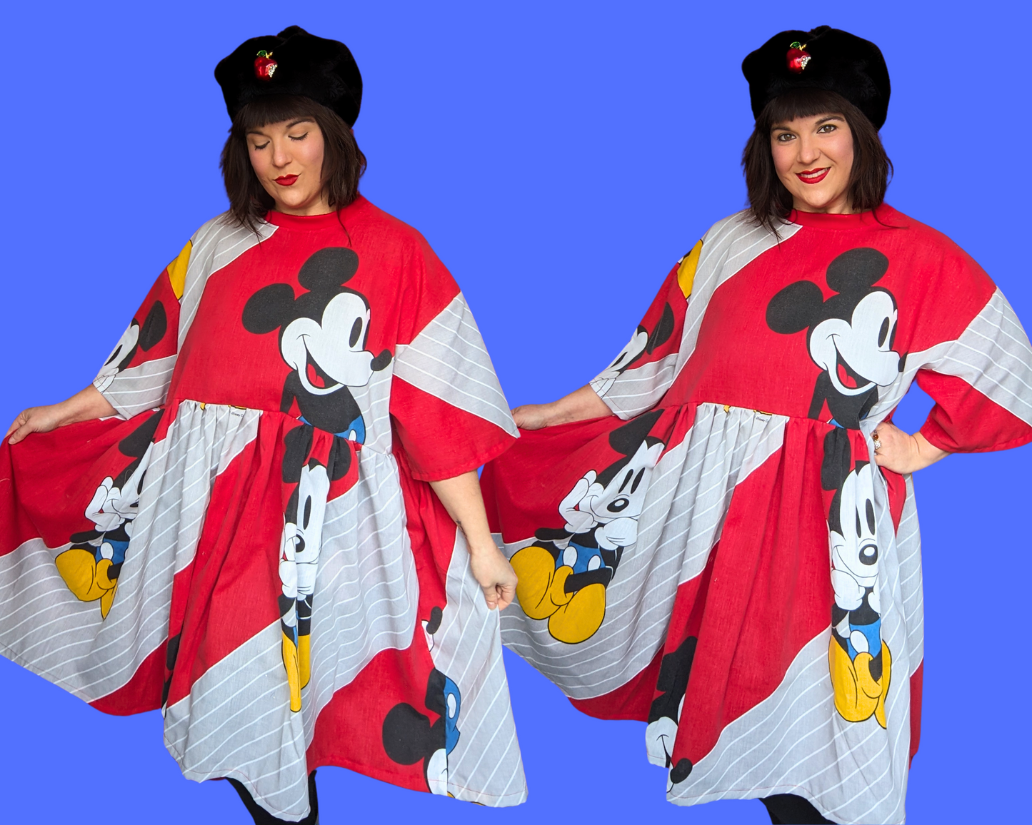 Handmade, Upcycled Walt Disney's Mickey Mouse Red Bedsheet T-Shirt Dress Fits 2XL