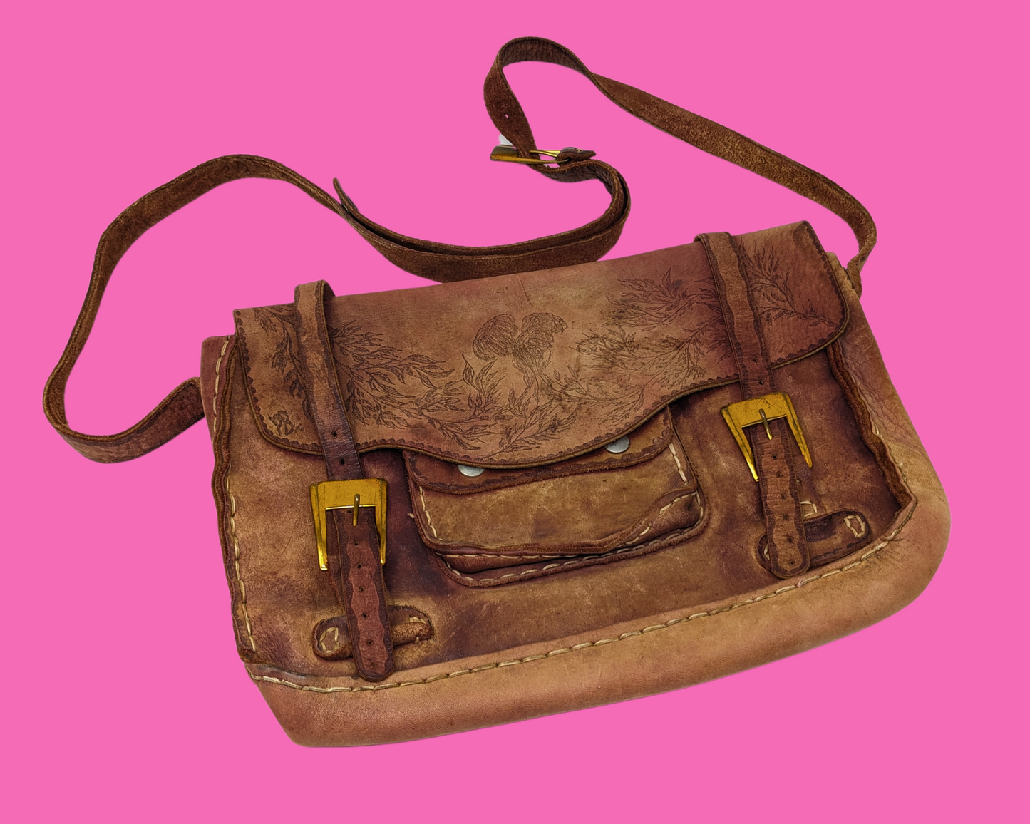 Vintage 1970's Genuine Leather Messenger Bag