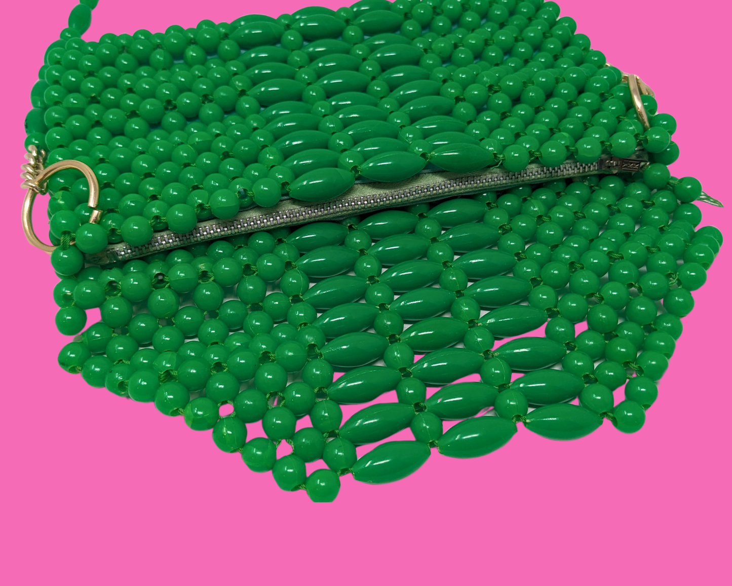 Vintage 1960's Small Green Beaded Bag