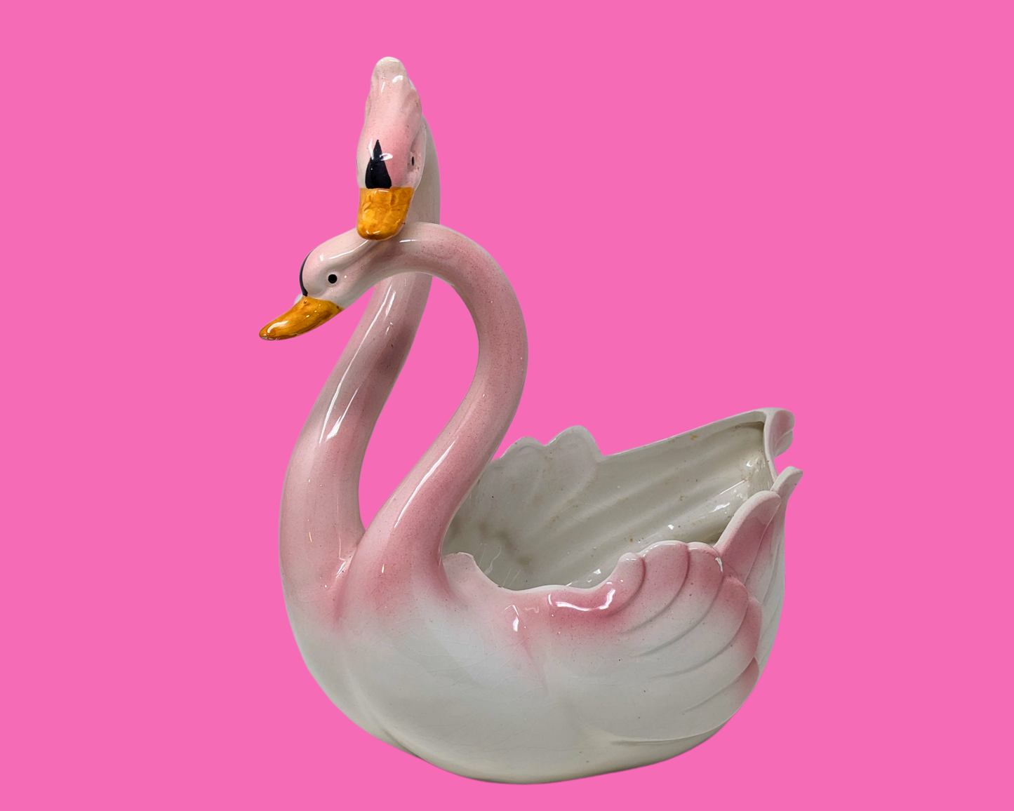 Vintage 1960's Pink Swans Flower Pot Made in Italy