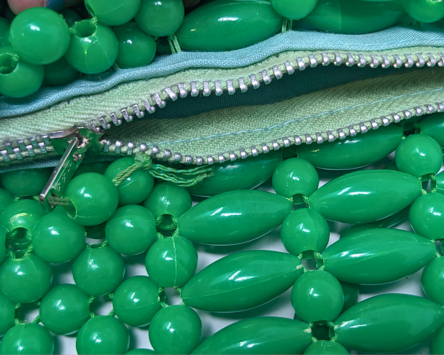 Vintage 1960's Small Green Beaded Bag