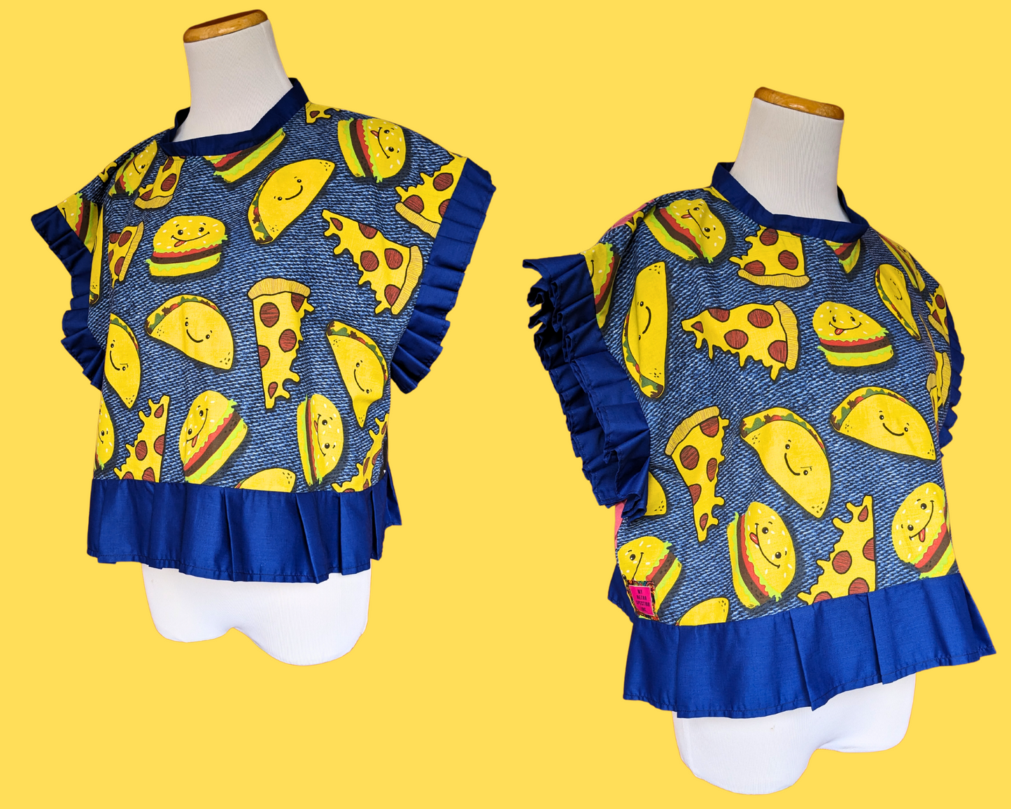 Handmade, Upcycled Pizzas, Tacos and Burgers Pillow-Case Blouse Size L