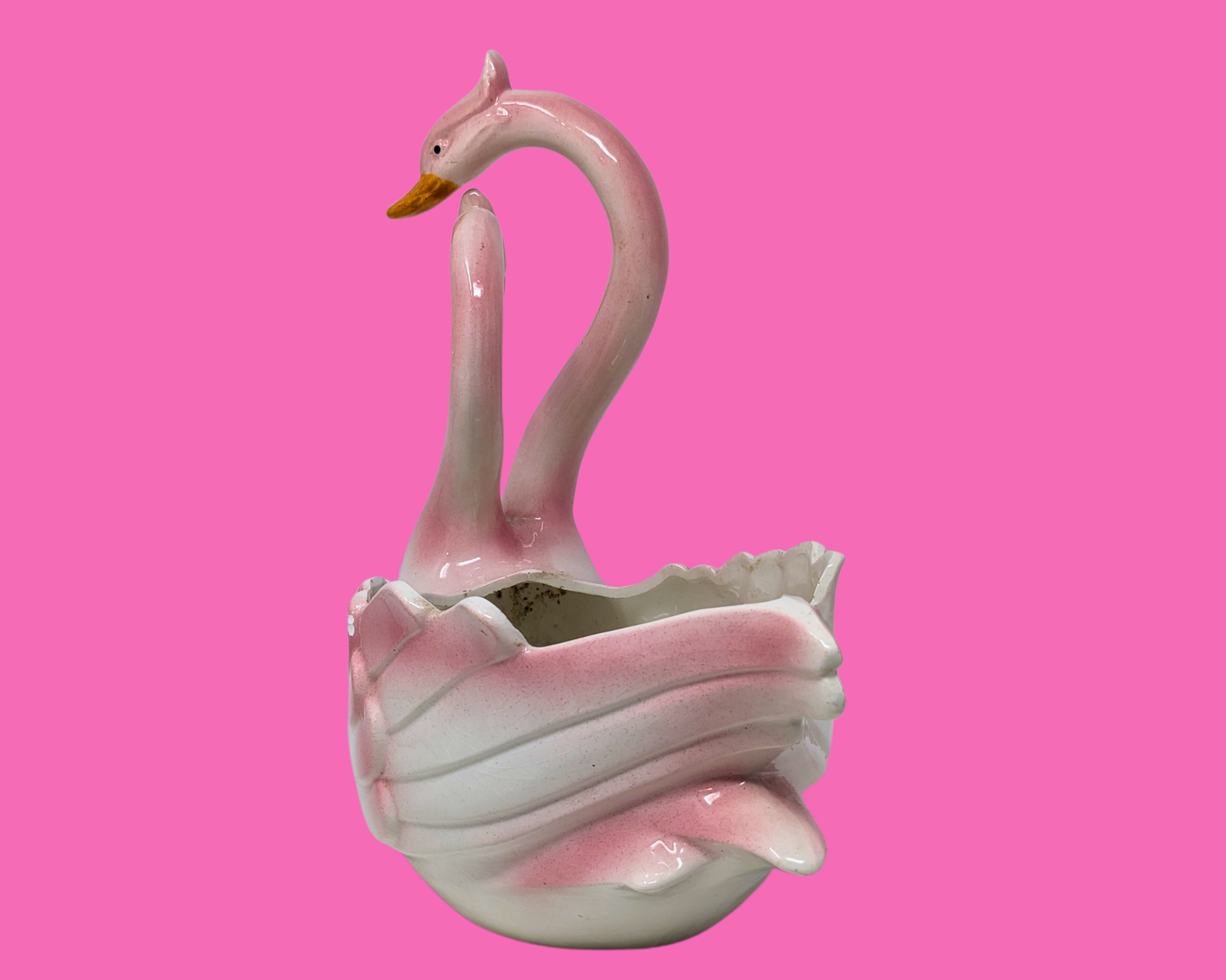 Vintage 1960's Pink Swans Flower Pot Made in Italy