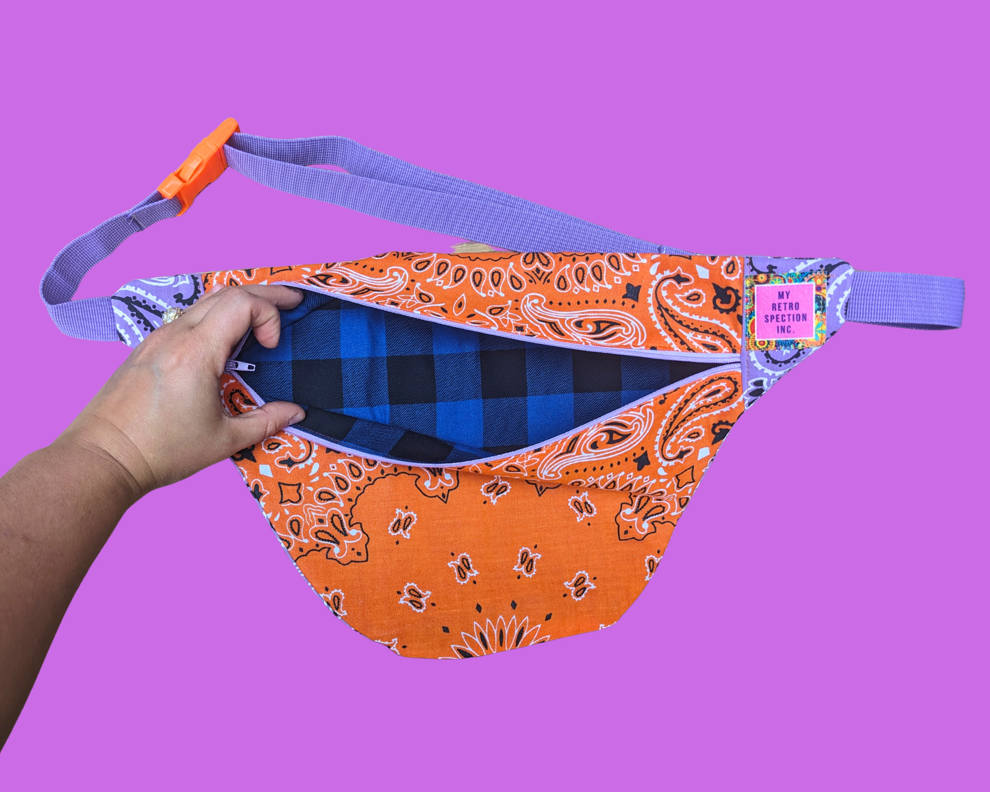 Handmade, Upcycled Orange and Purple Bandana Fabric Fanny Pack