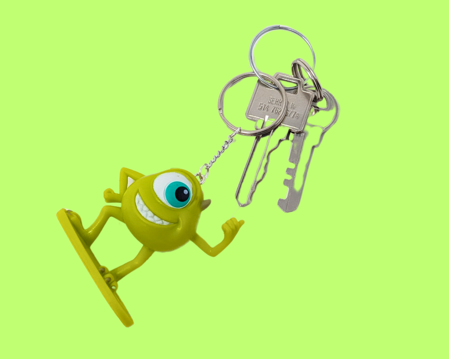 Handmade, Upcycled Monsters, Inc. Mike Wazowski Toy Keychain