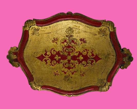 Florentine Gold and Red Wooden Tray Made in Italy