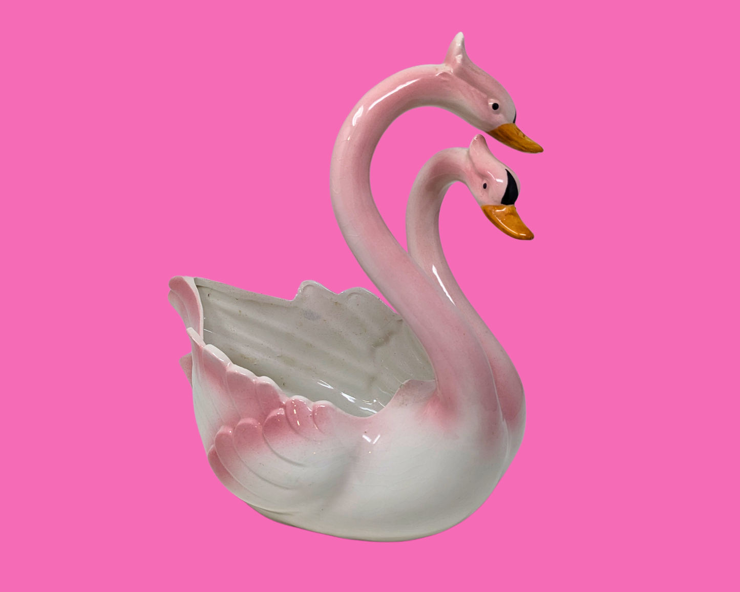 Vintage 1960's Pink Swans Flower Pot Made in Italy