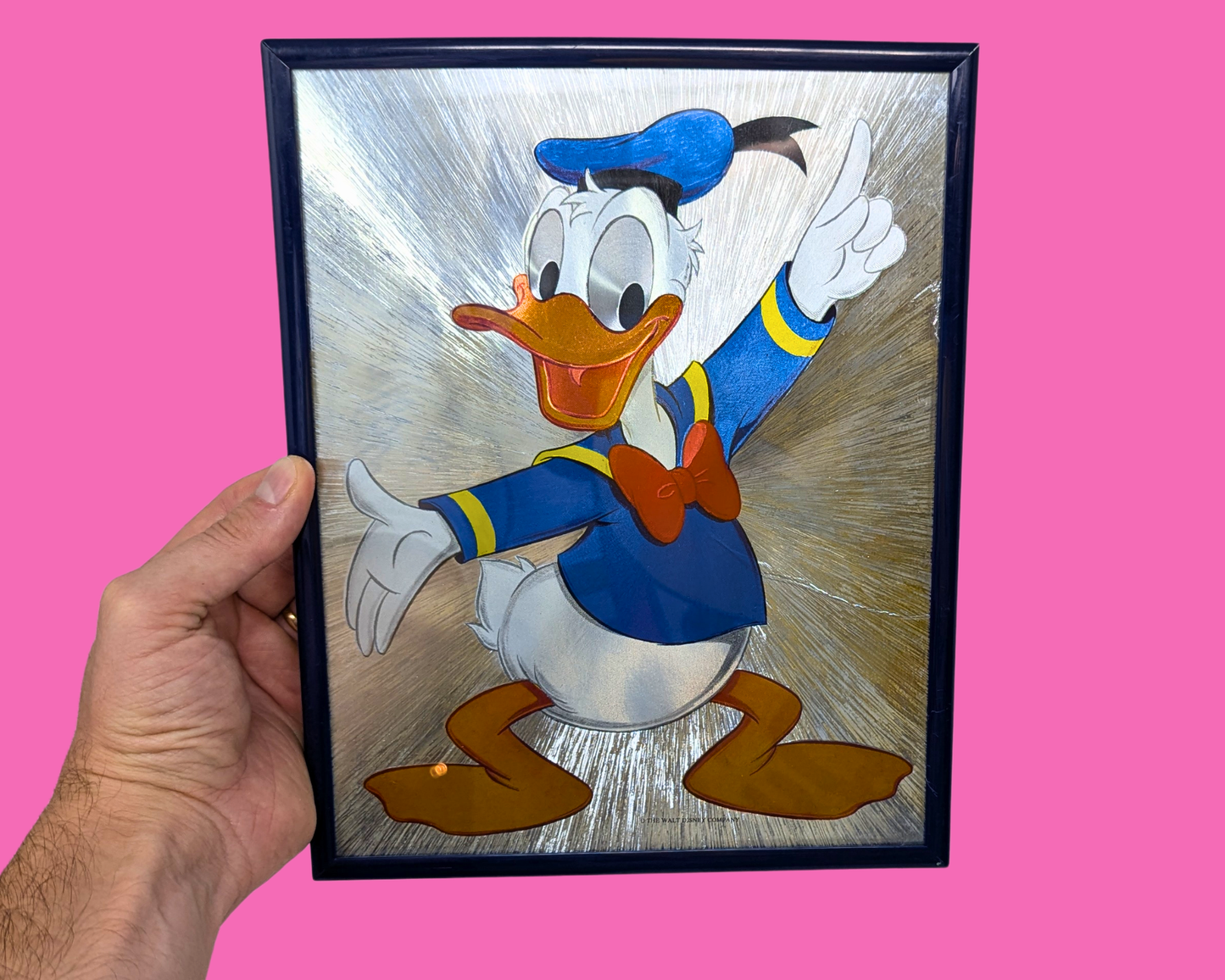 Vintage 1990's Official Walt Disney Framed Dufex Foil Art Print of Donald Duck