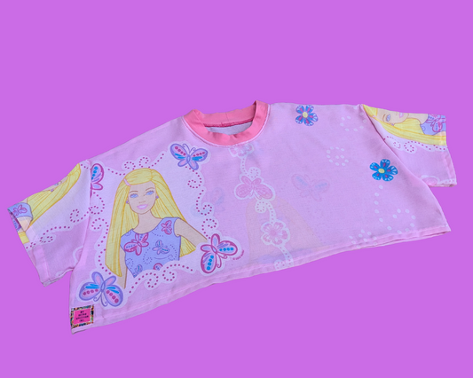 Handmade, Upcycled Vintage 1990's Barbie Bedsheet Crop Top Size 2XL