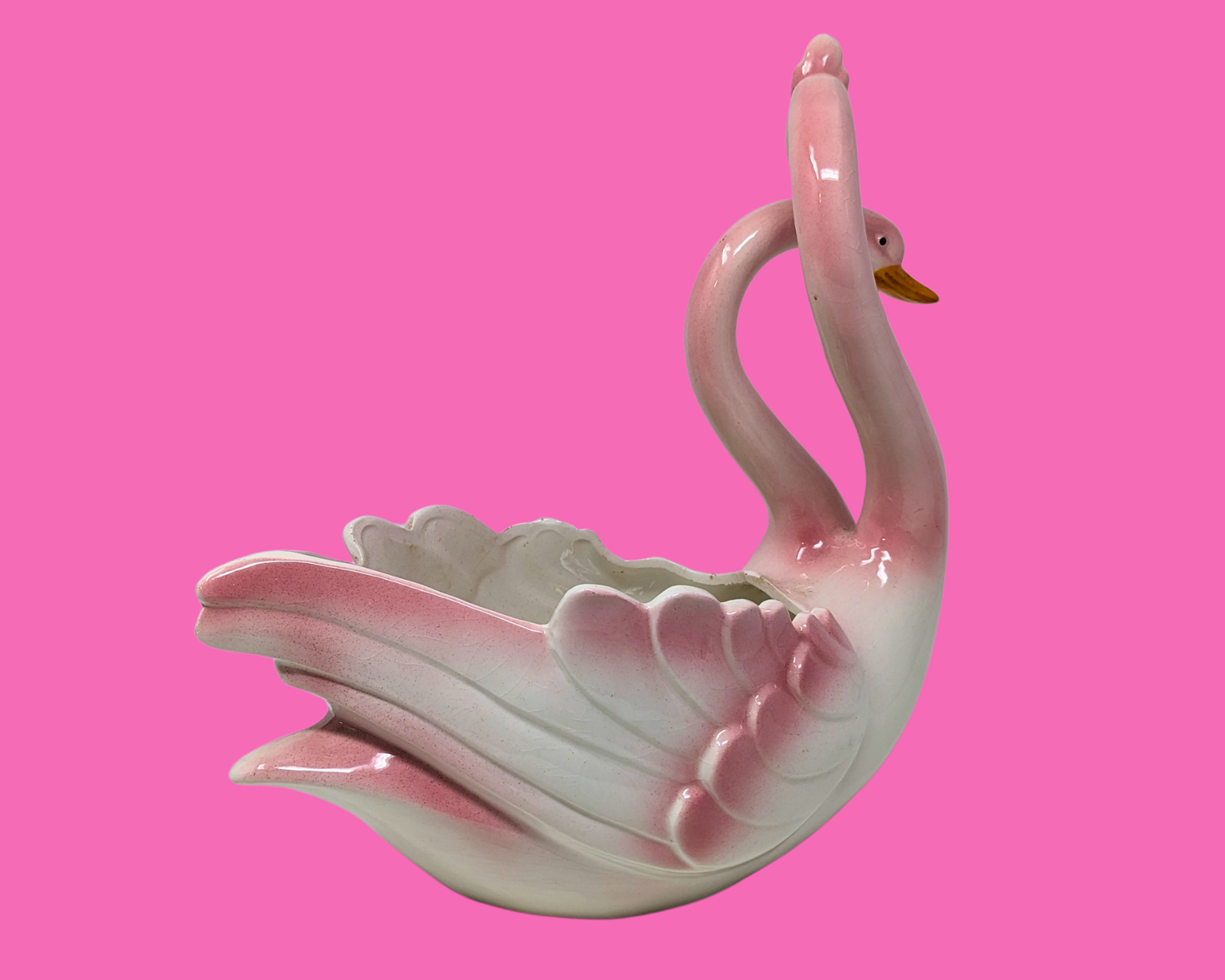 Vintage 1960's Pink Swans Flower Pot Made in Italy