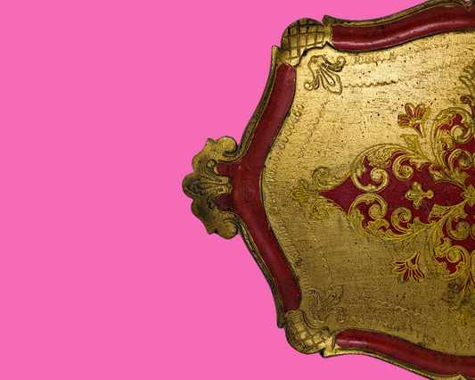 Florentine Gold and Red Wooden Tray Made in Italy