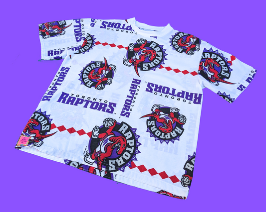 Handmade, Upcycled Toronto's Raptors Bedsheet T-Shirt Oversized XS - Fits Like A Size M