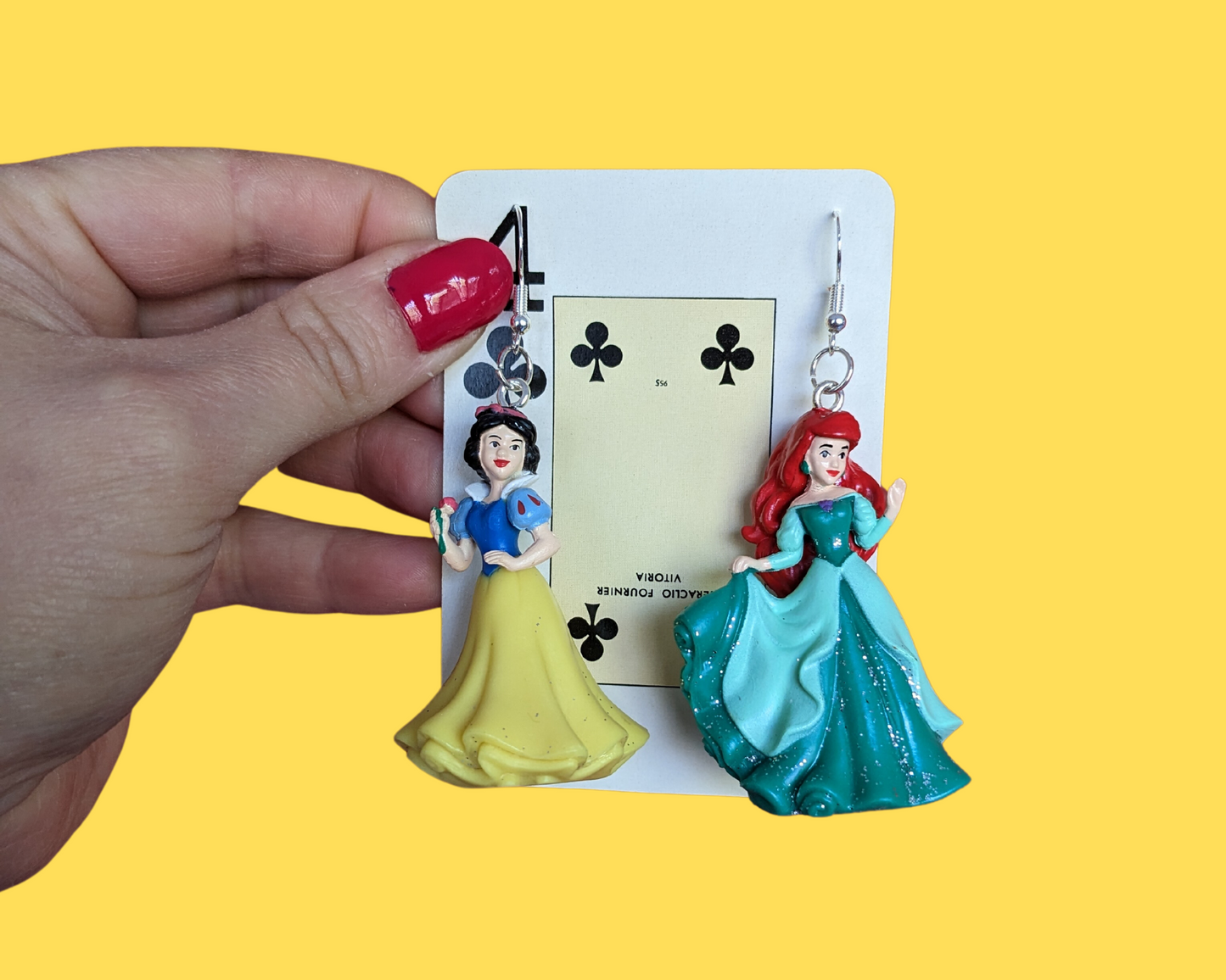 Handmade, Upcycled Disney Snow White and Ariel Earrings