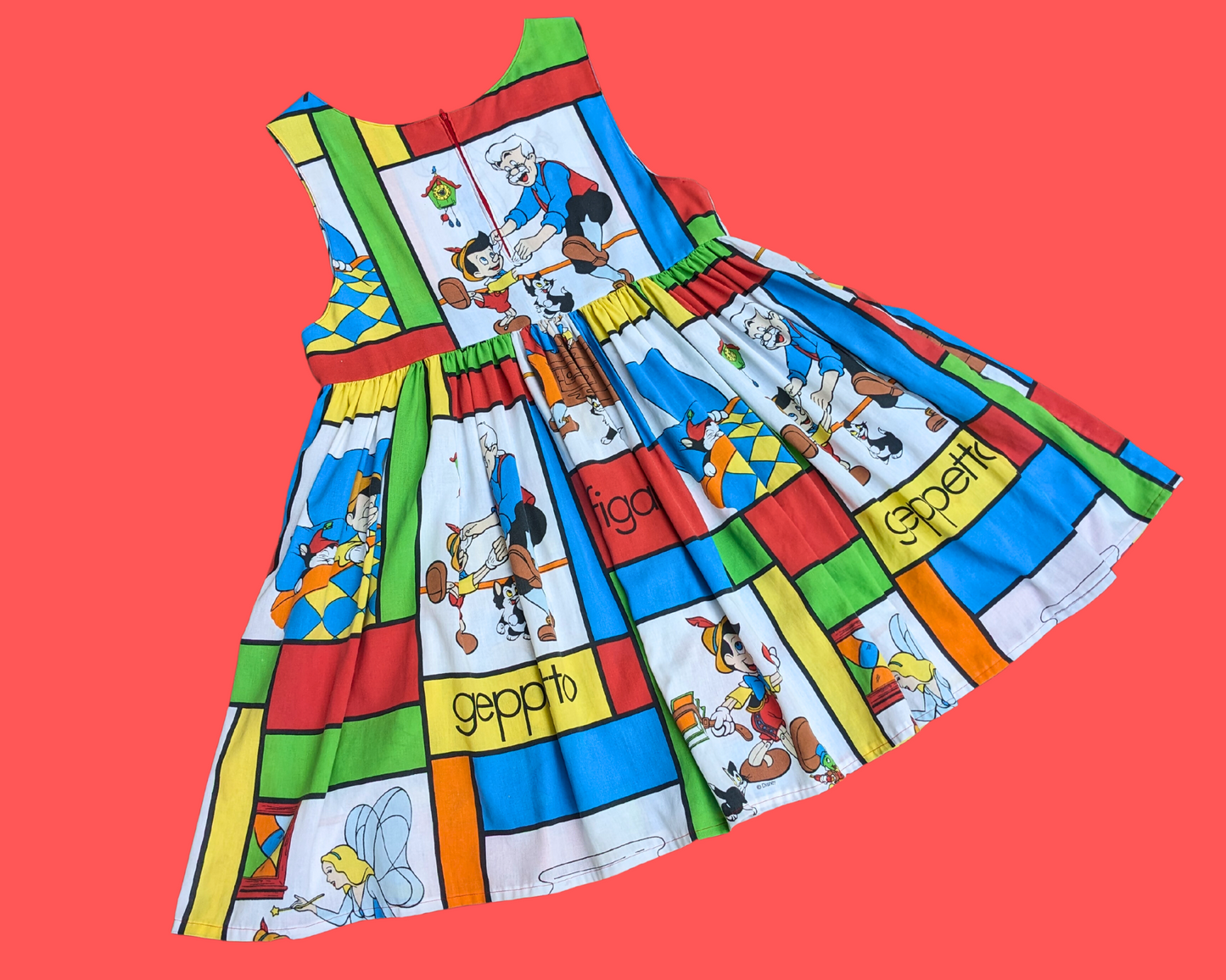 Handmade, Upcycled Disney Pinocchio Sleeveless Dress Fits L-XL