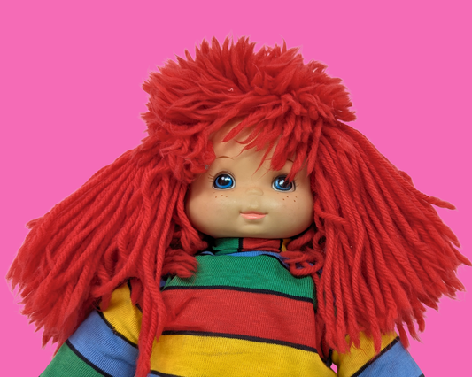 Vintage 1980's Red Hair Doll with Rainbow Sweater