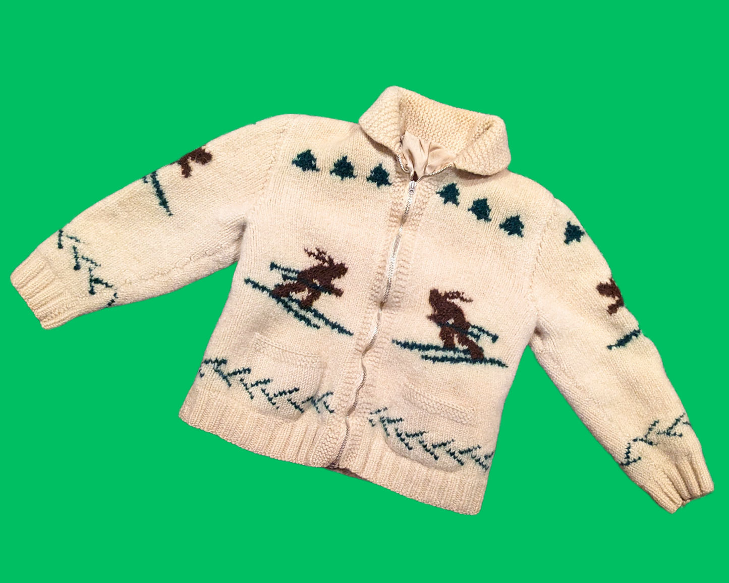 Vintage 1980's Skiing Wool Knit Cardigan Size XS