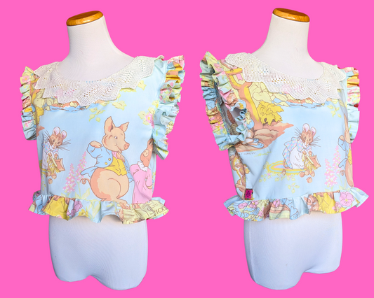 Handmade, Upcycled Vintage 1980's Beatrix Potter Characters Bedsheet Crop Top Size M