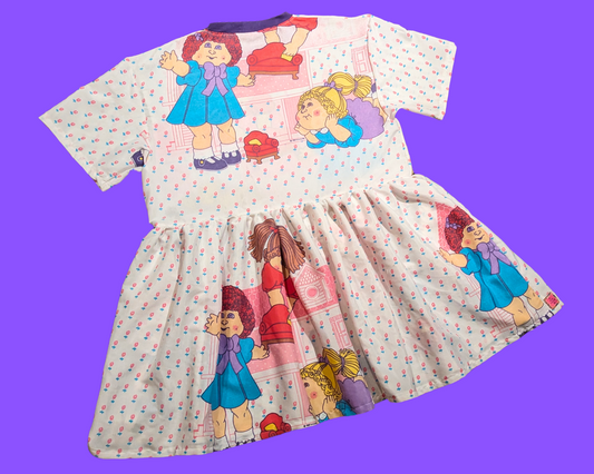 Handmade, Upcycled Vintage 1980's Cabbage Patch Kids Bedsheet T-Shirt Dress Fits S-M-L-XL